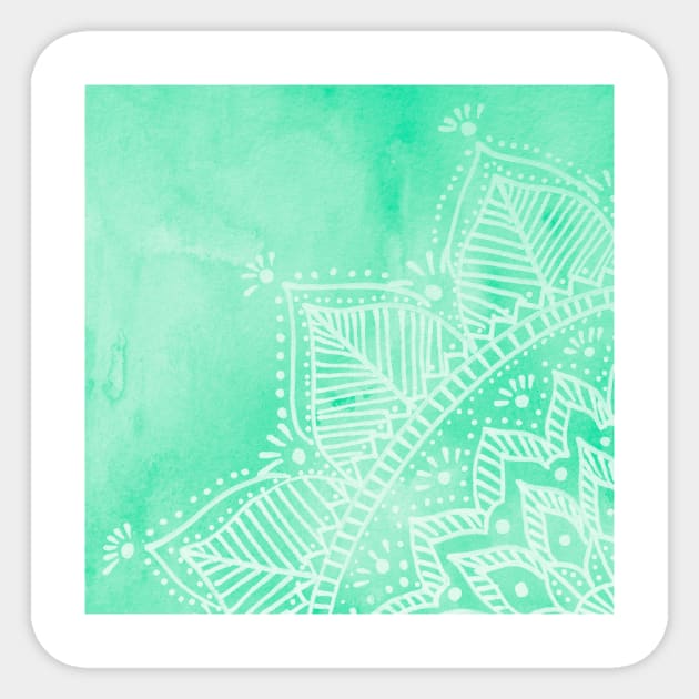 Doodled mandala on watercolor background - aqua Sticker by wackapacka